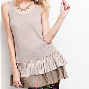 Sleeveless Mushroom Colored Ruffled Tunic Top